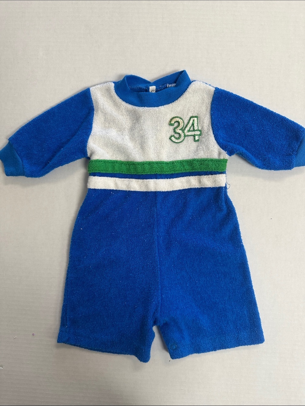 Vintage Sears 34 Terry Cloth One Piece Wide Leg Romper Newborn 1970s